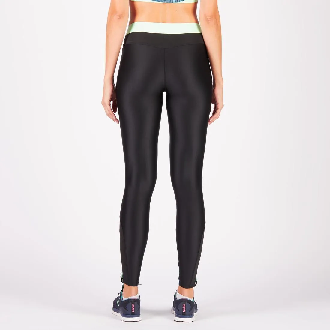 500 Women's Cardio Leggings - Black with Blue Tropical Print