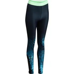 500 Women's Cardio Leggings - Black with Blue Tropical Print