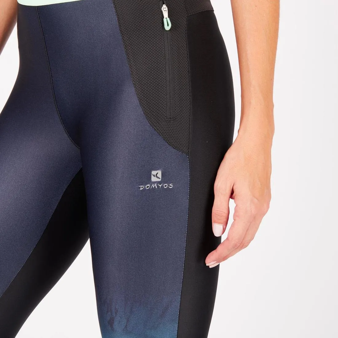 500 Women's Cardio Leggings - Black with Blue Tropical Print