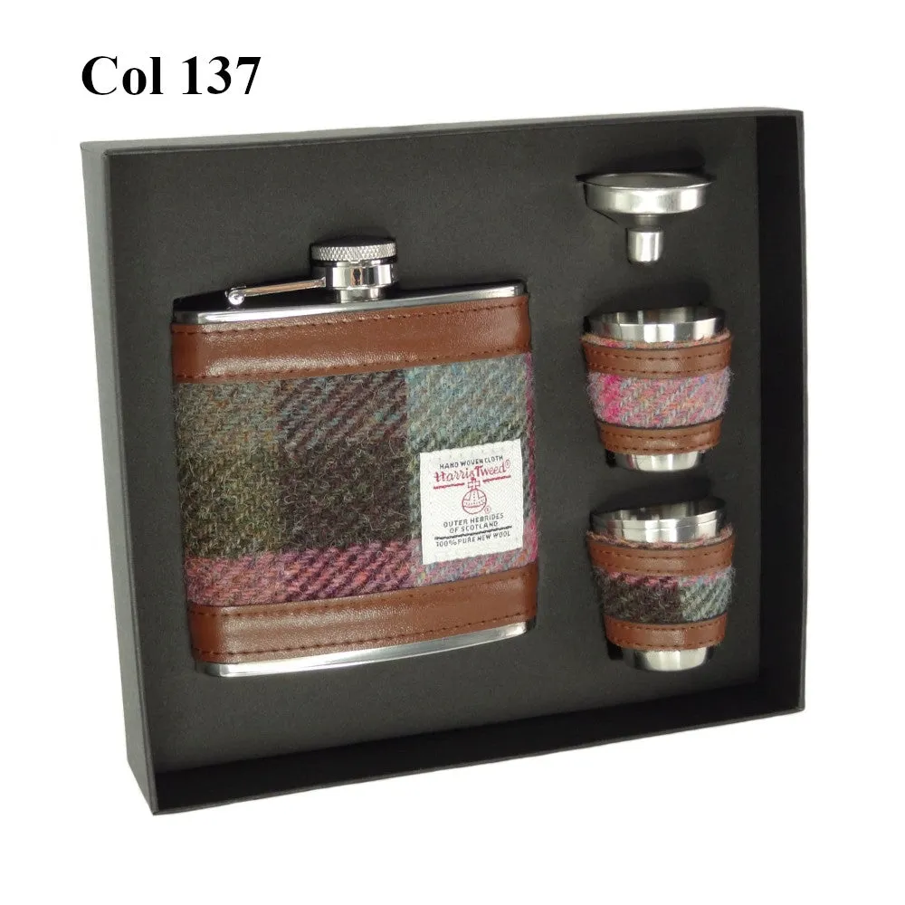 6oz Harris Tweed Hip Flask   Cups Gift Set