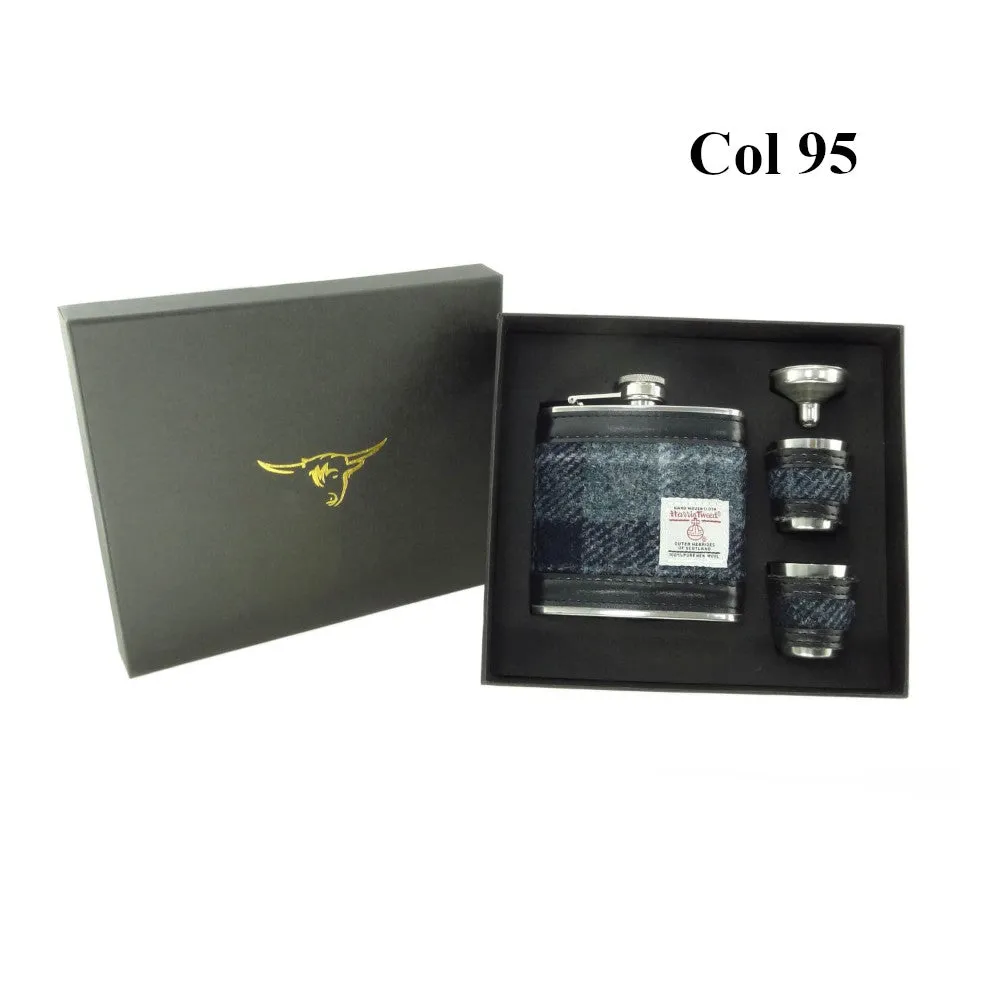 6oz Harris Tweed Hip Flask   Cups Gift Set