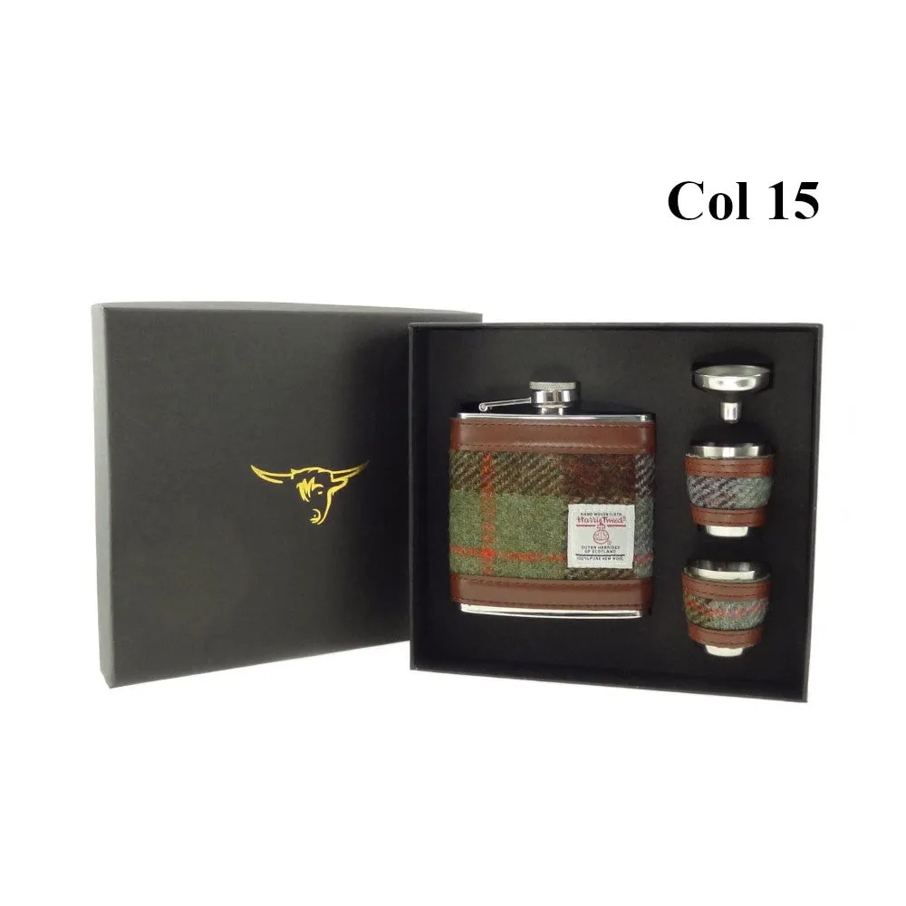 6oz Harris Tweed Hip Flask   Cups Gift Set