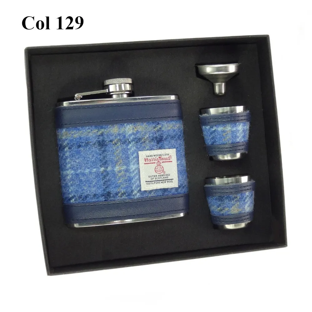 6oz Harris Tweed Hip Flask   Cups Gift Set