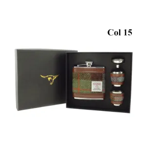 6oz Harris Tweed Hip Flask   Cups Gift Set