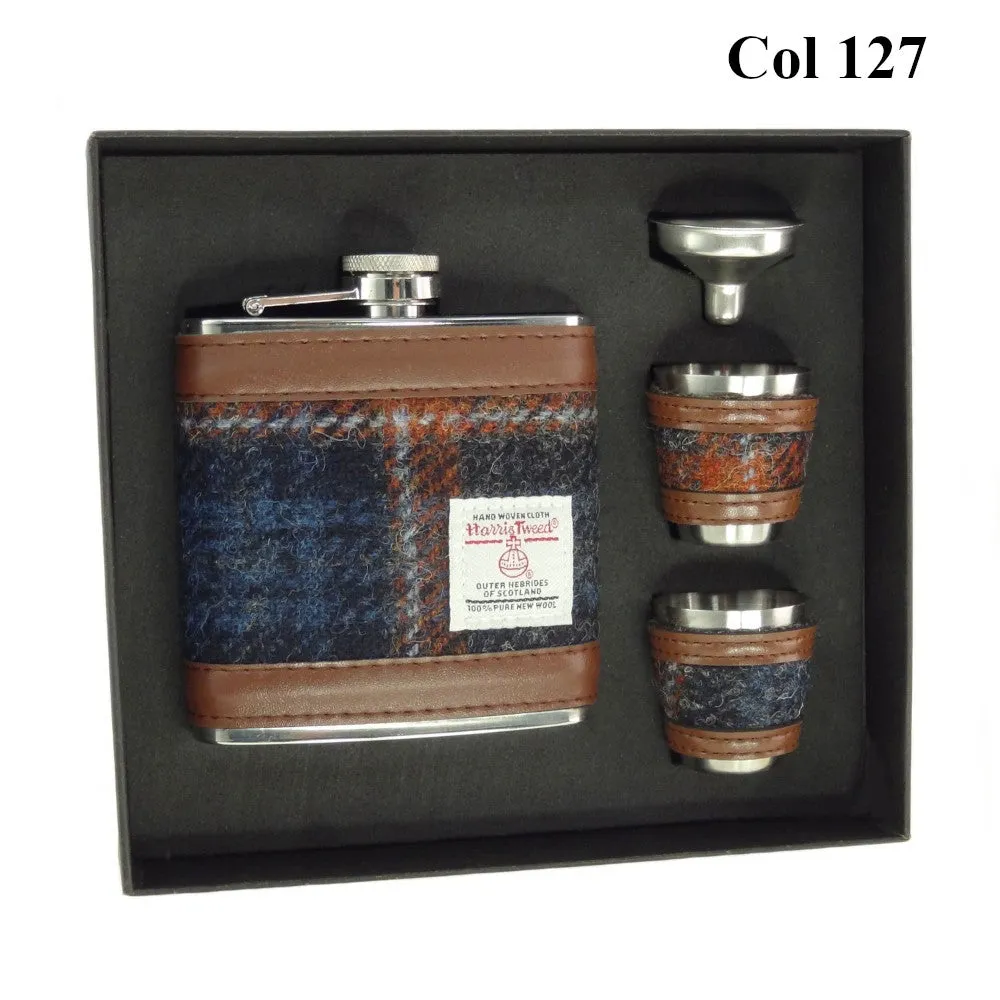 6oz Harris Tweed Hip Flask   Cups Gift Set