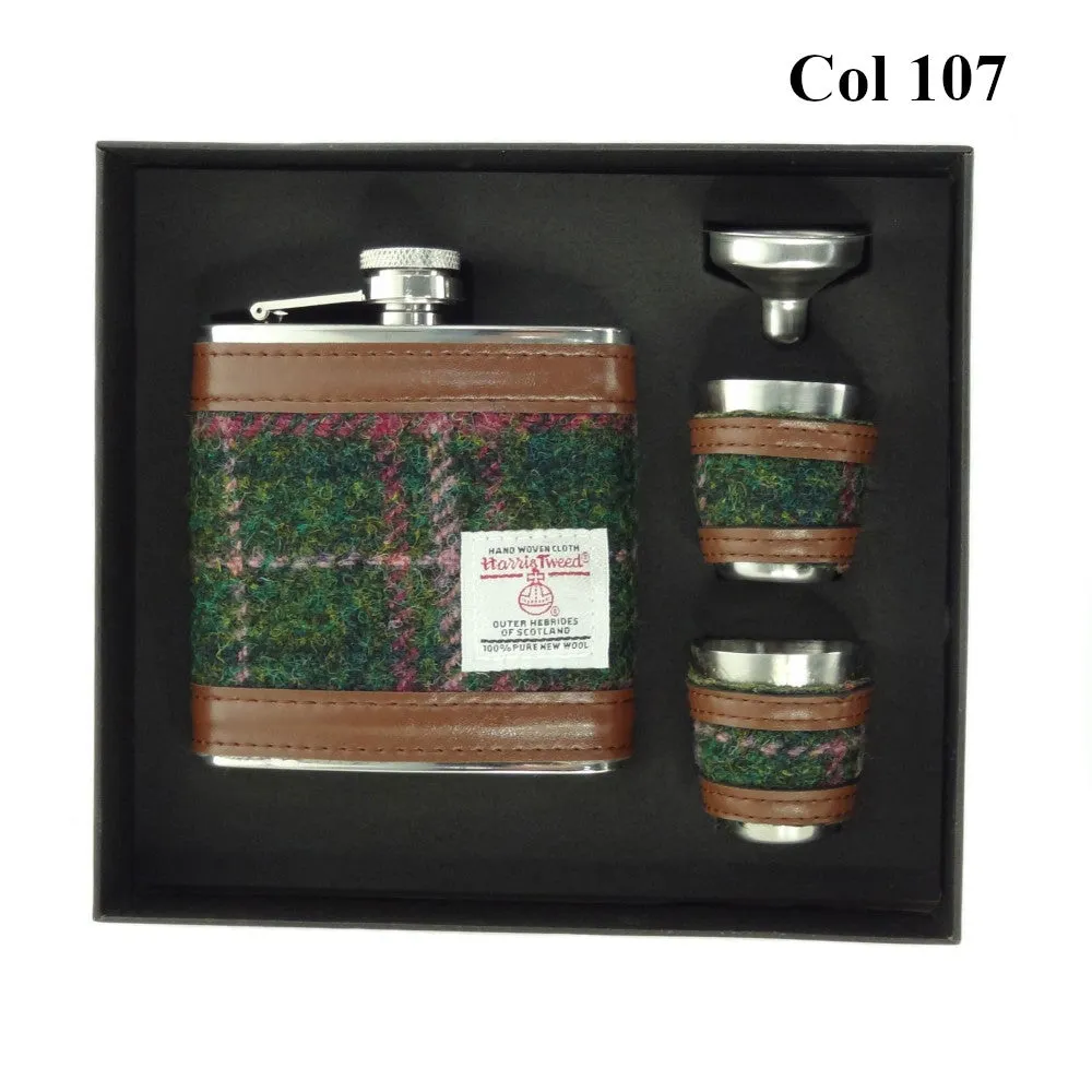 6oz Harris Tweed Hip Flask   Cups Gift Set