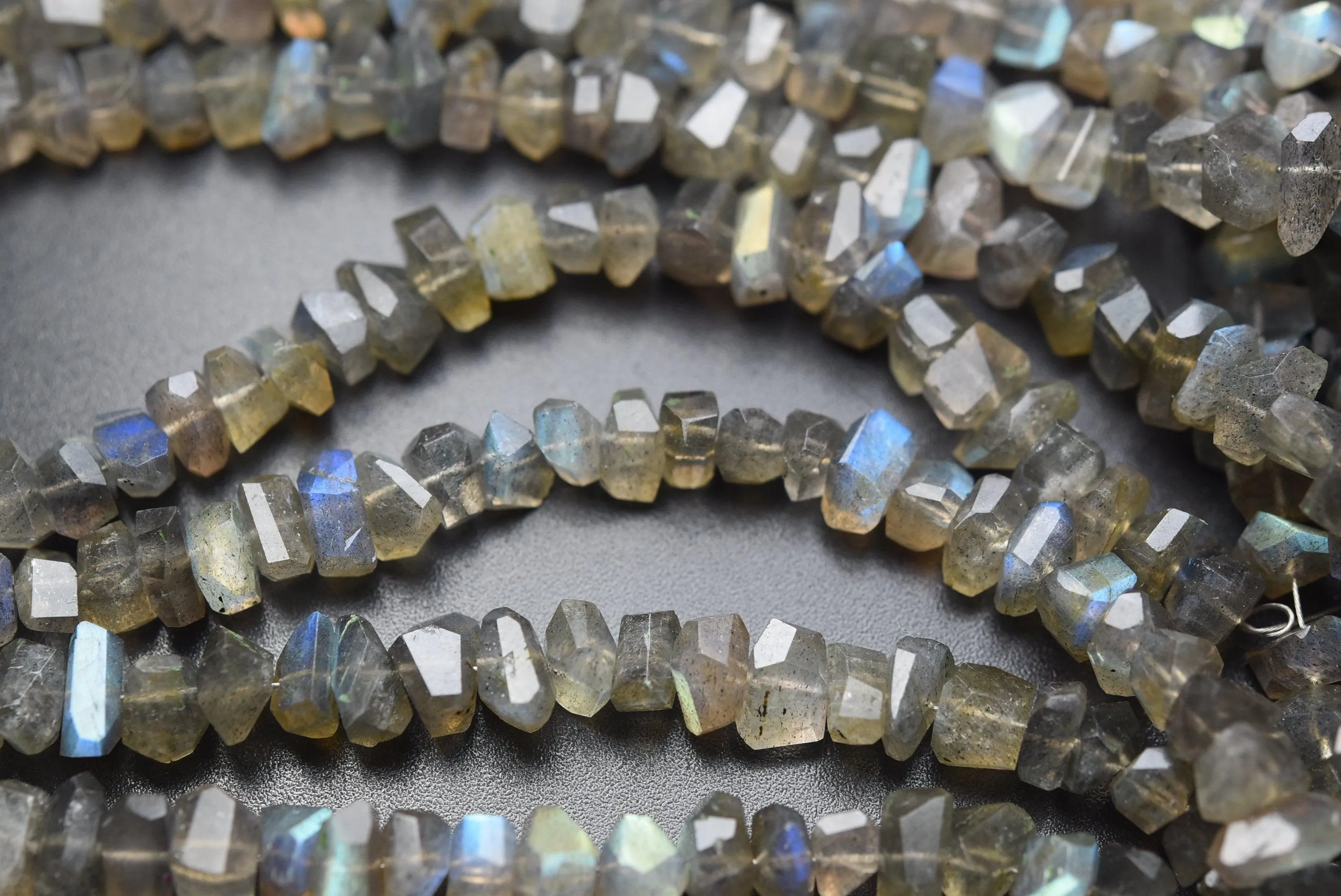 7 Inch Strand, Natural Labradorite Faceted Fancy Nuggets Shape 7-8mm Size