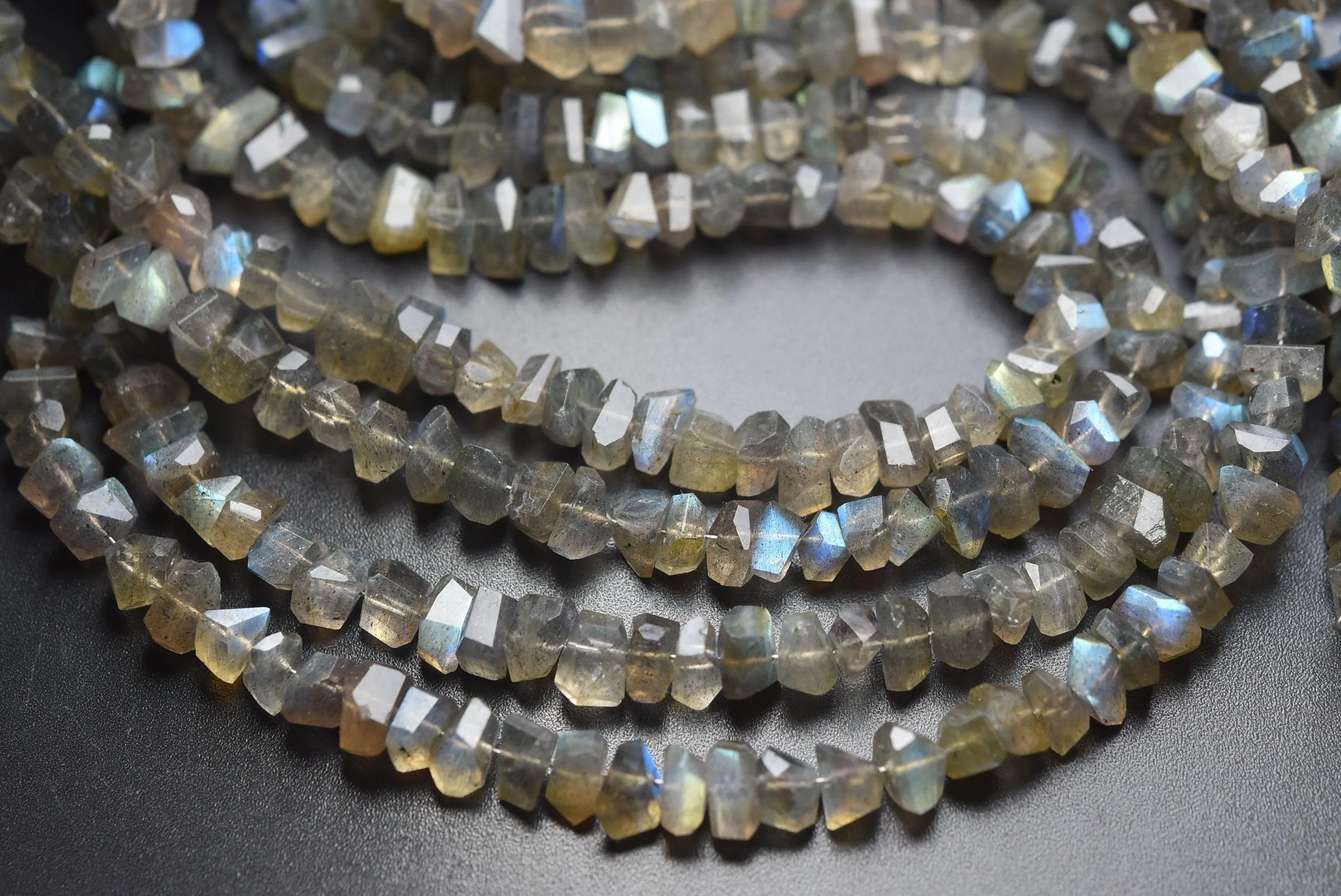 7 Inch Strand, Natural Labradorite Faceted Fancy Nuggets Shape 7-8mm Size