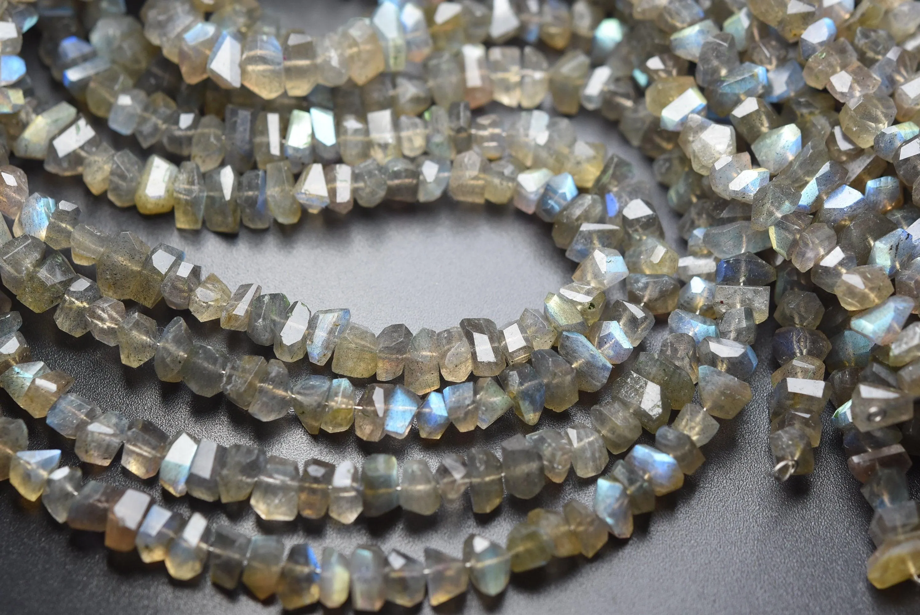 7 Inch Strand, Natural Labradorite Faceted Fancy Nuggets Shape 7-8mm Size