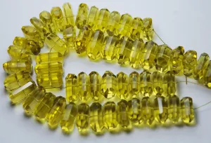 7 Inch Strand,Lemon Green Quartz Faceted Fancy Cut Nuggets Shape, 12-16mm Long