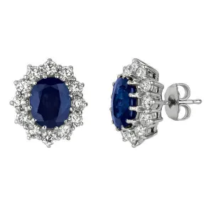 7.00 Carat Natural Sapphire & Diamond Oval Earrings G SI 14K White Gold