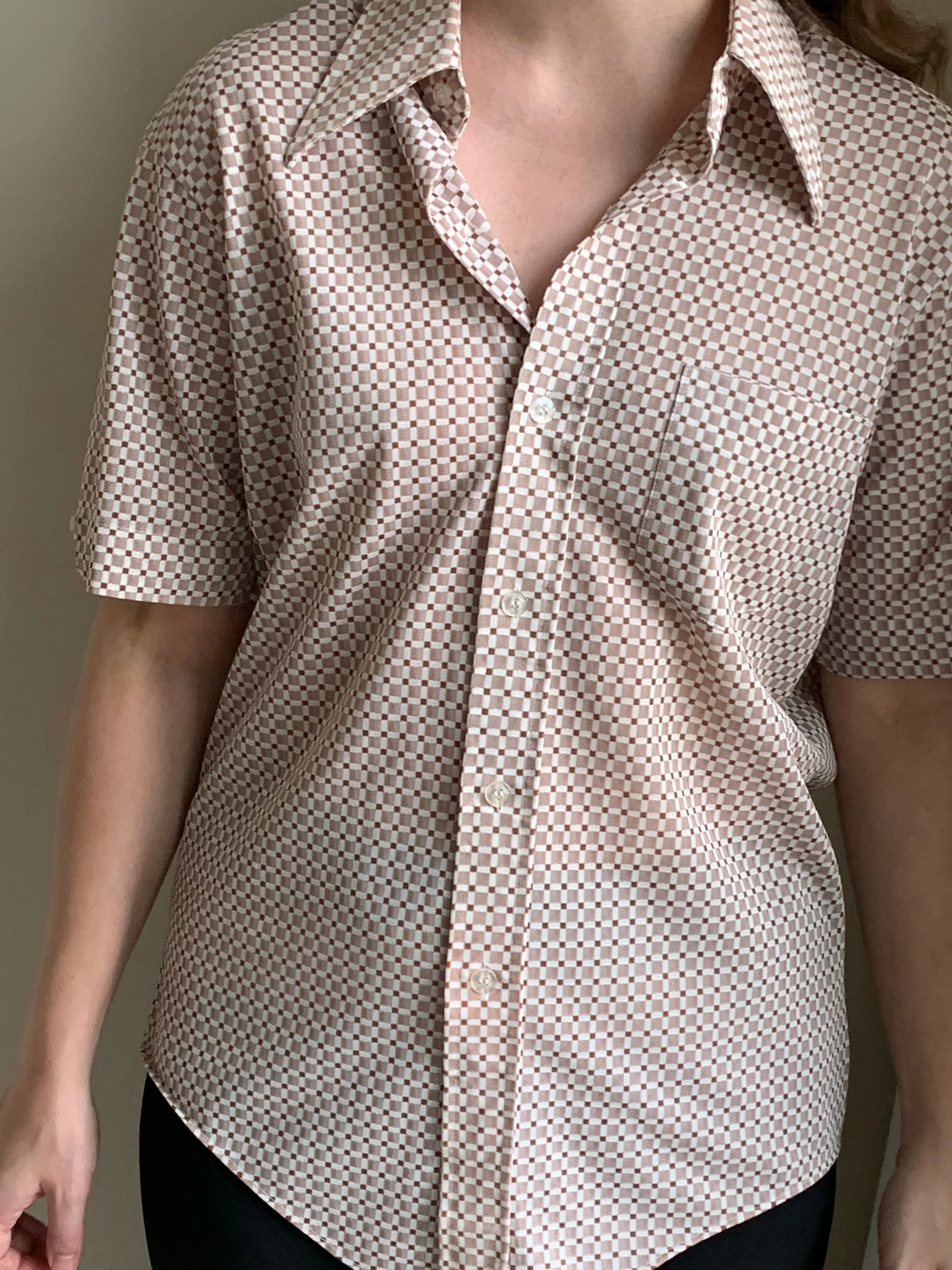 70s brown grid button down