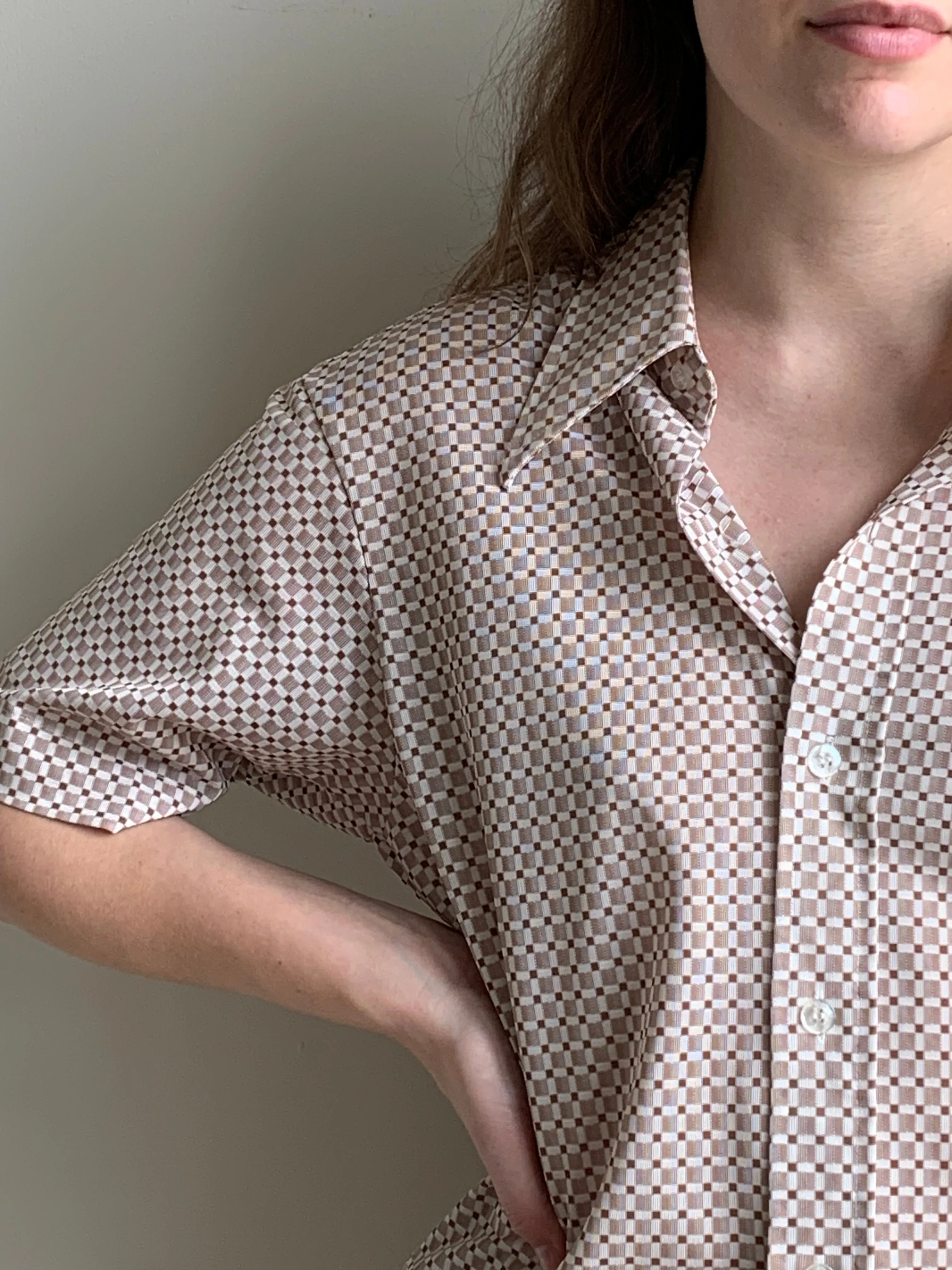 70s brown grid button down