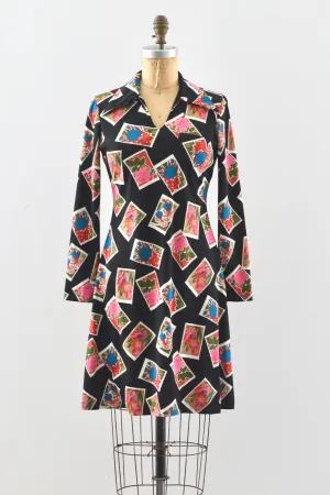 70s Novelty Print Dress / XS S