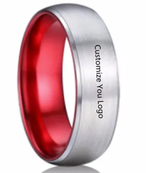 8mm Solid Red Brushed Dome Tungsten Carbide Men's Wedding Band