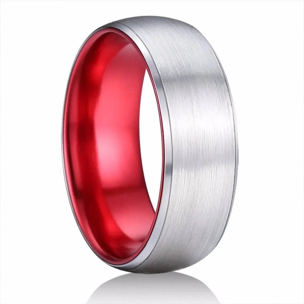 8mm Solid Red Brushed Dome Tungsten Carbide Men's Wedding Band