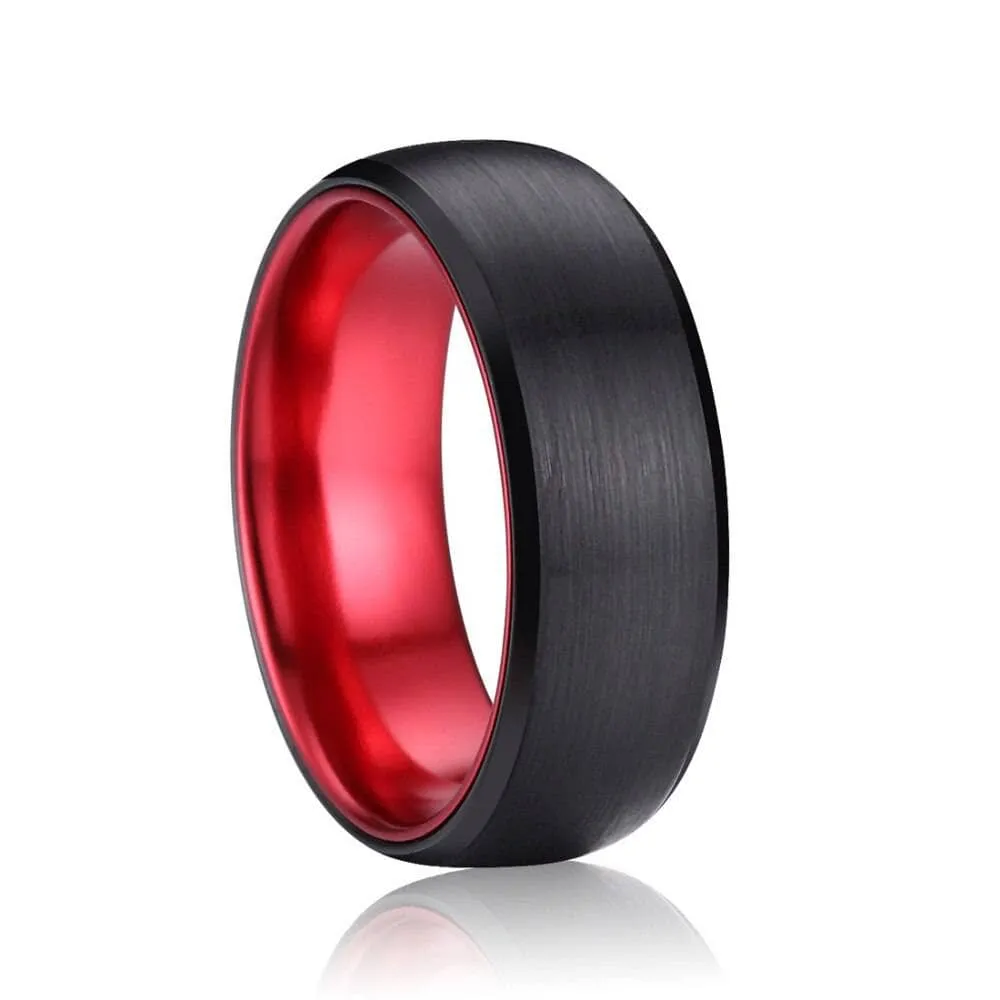 8mm Solid Red Brushed Dome Tungsten Carbide Men's Wedding Band