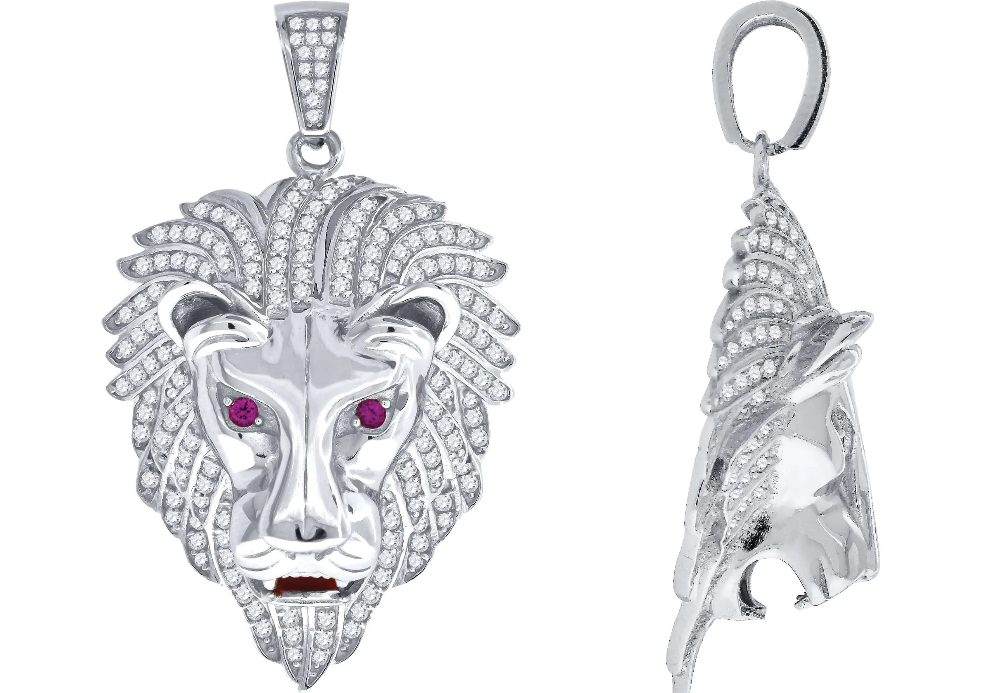 925 Sterling Silver Cubic Zirconia CZ Lion Head  Mens Fashion Pendant Charm