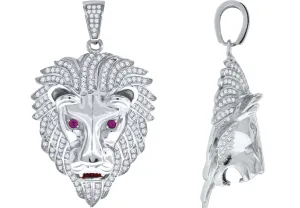 925 Sterling Silver Cubic Zirconia CZ Lion Head  Mens Fashion Pendant Charm