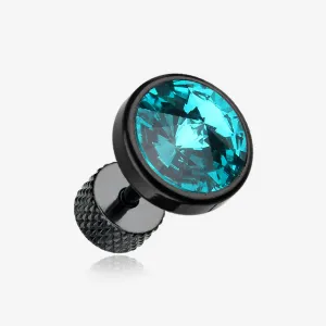 A Pair of Blackline Pointy Faceted Crystal Fake Plug Earring