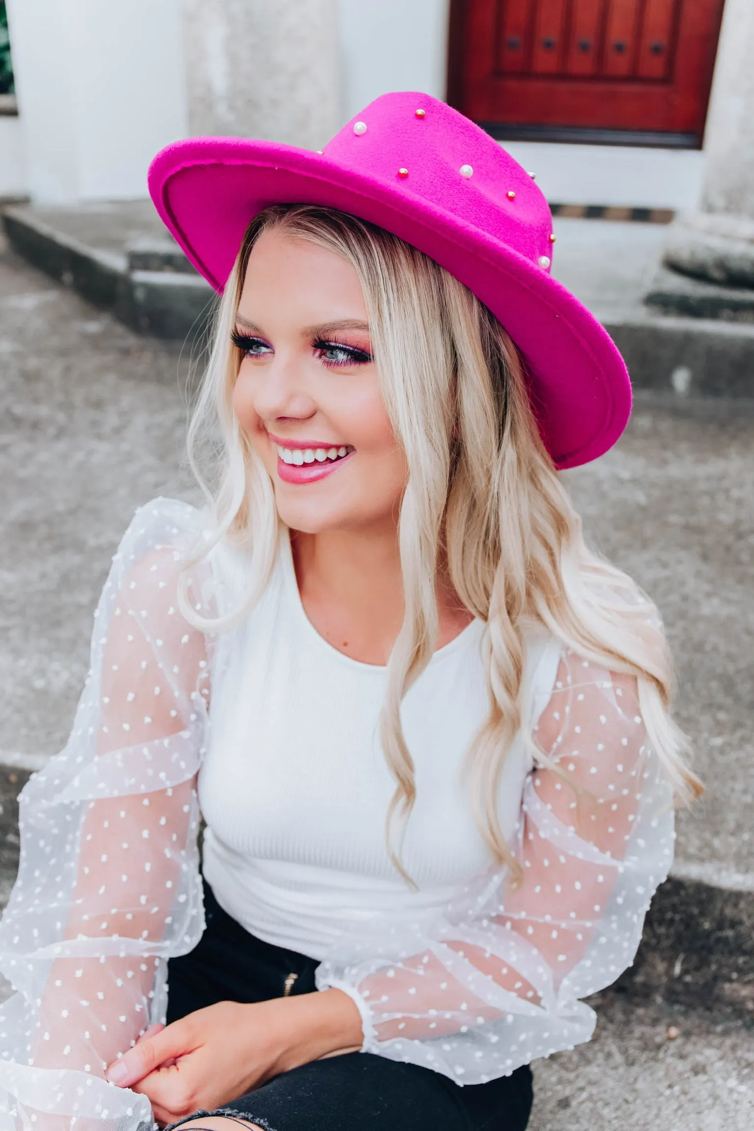 Aubrey Pearl Fedora Hat - Fuchsia