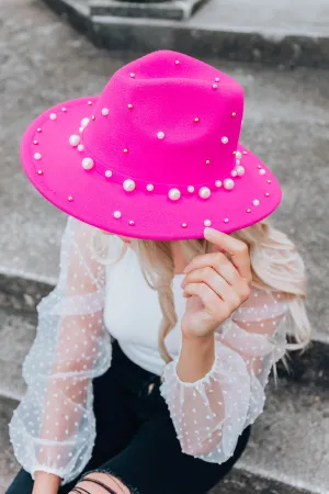Aubrey Pearl Fedora Hat - Fuchsia