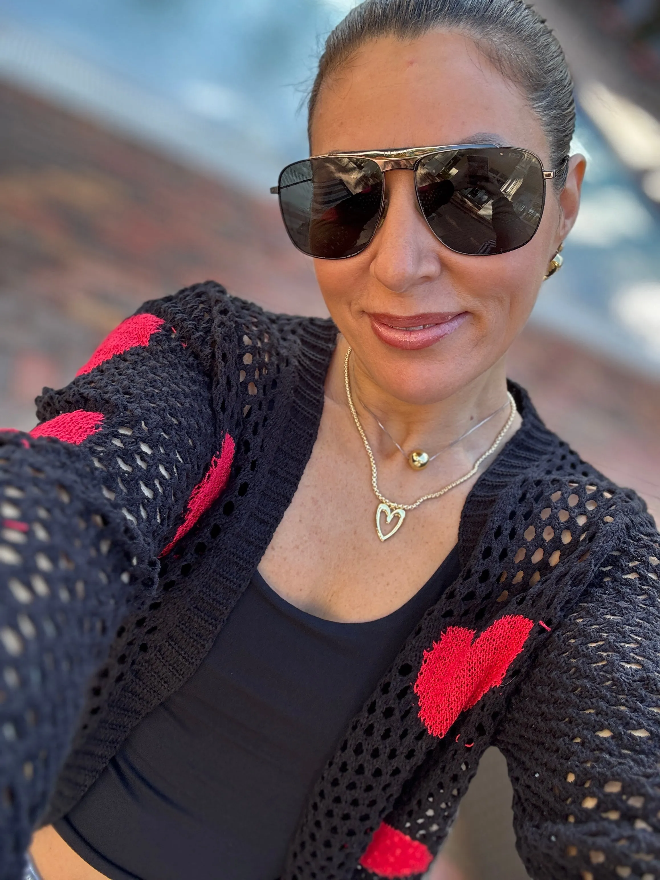 Aura" Mesh Long Sleeve Heart Shape Sweater