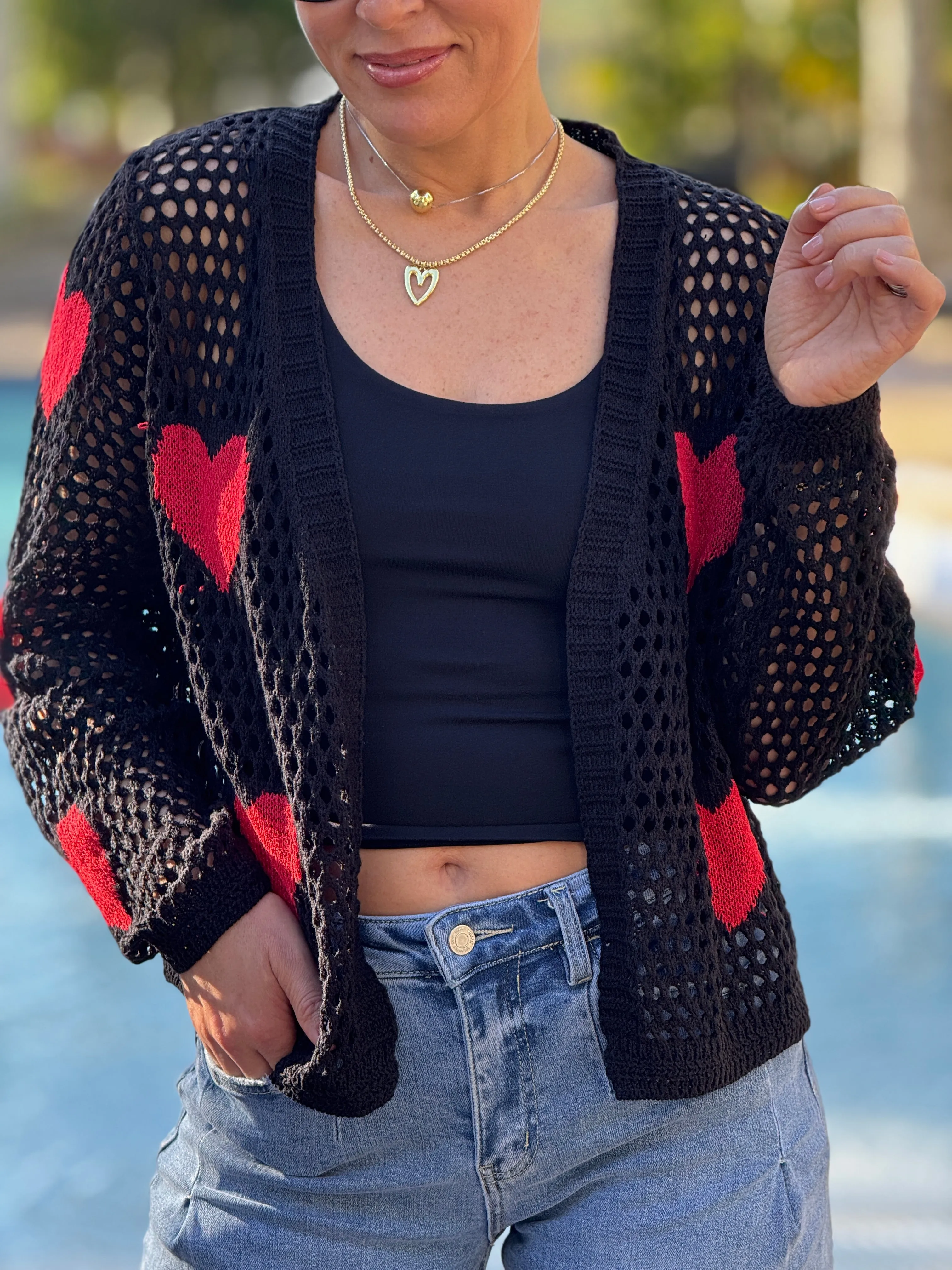 Aura" Mesh Long Sleeve Heart Shape Sweater