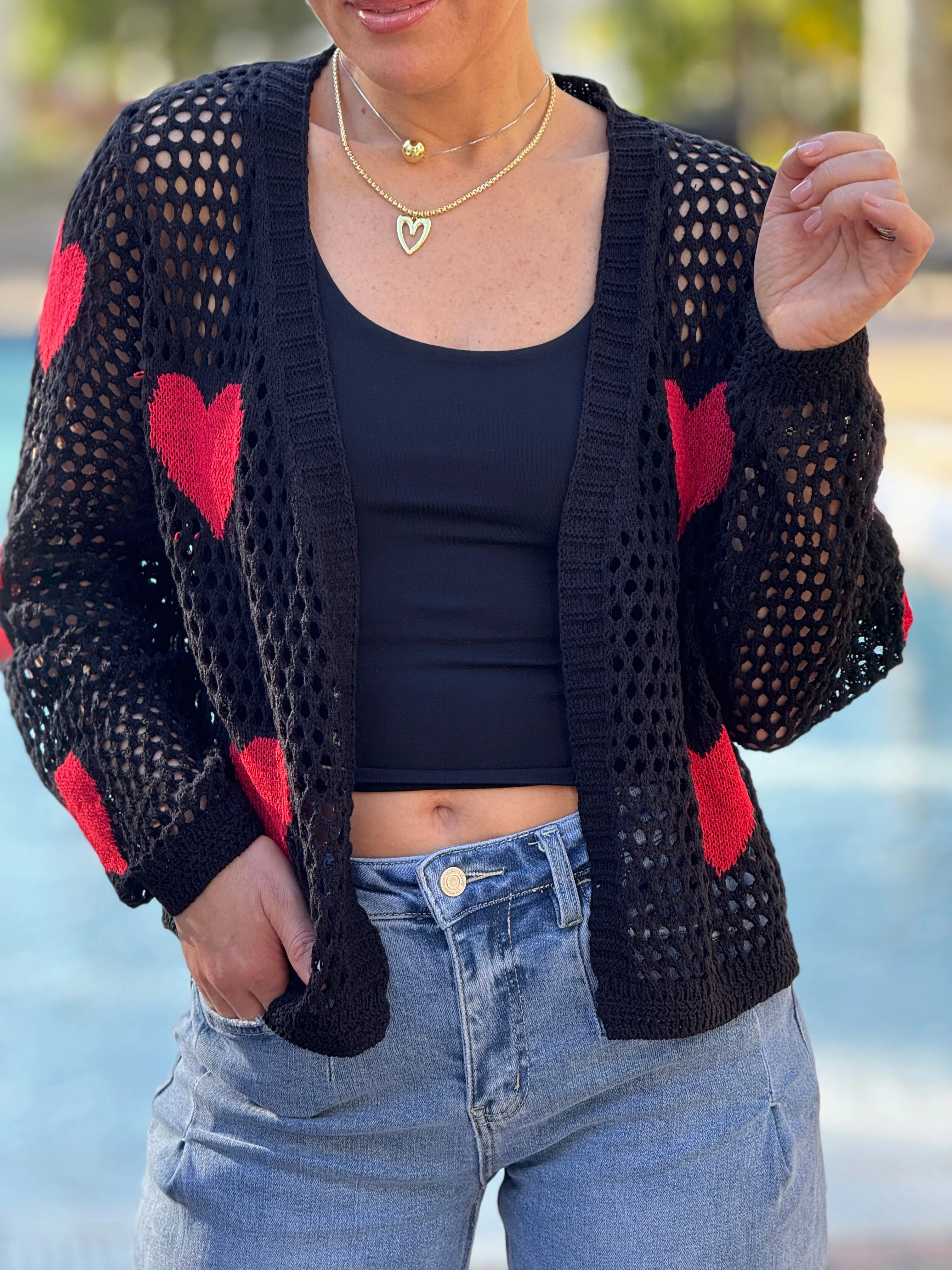 Aura" Mesh Long Sleeve Heart Shape Sweater