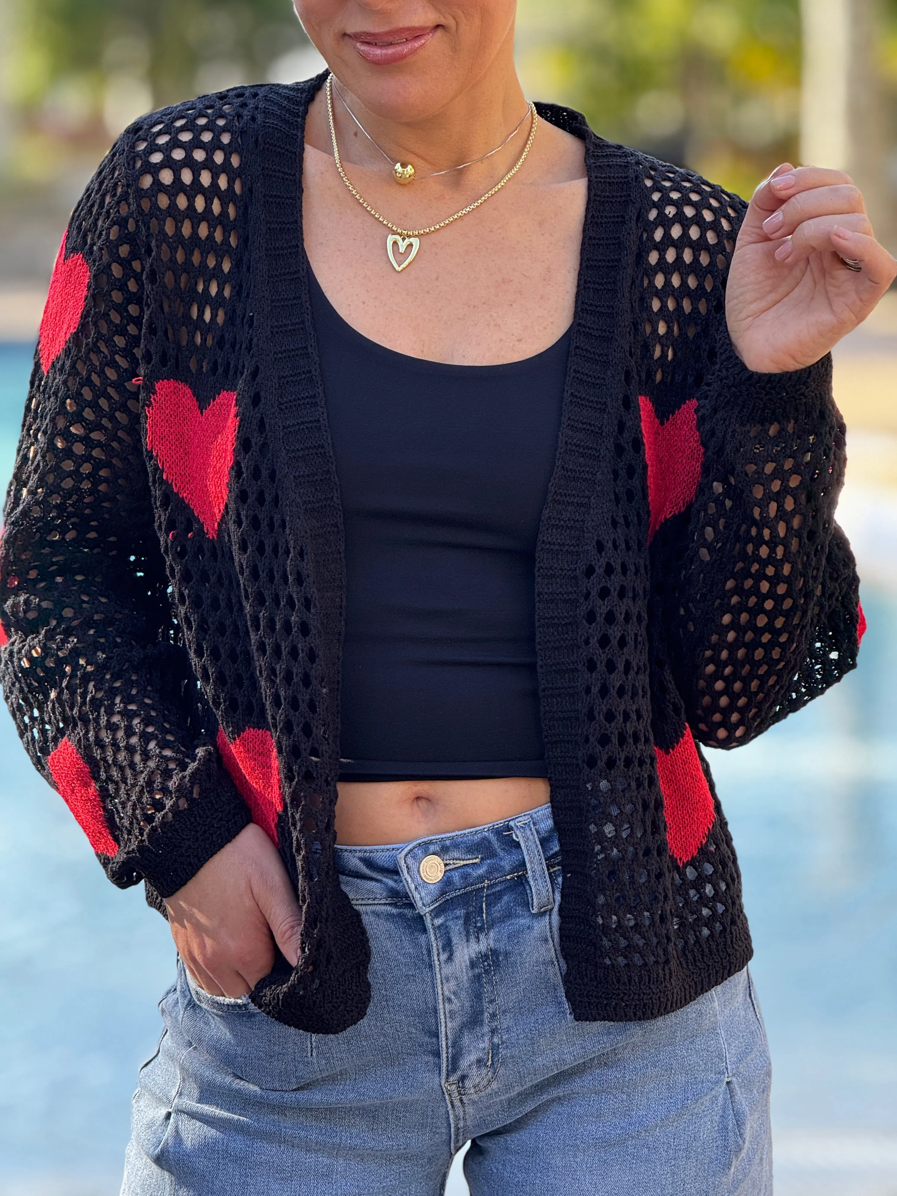 Aura" Mesh Long Sleeve Heart Shape Sweater