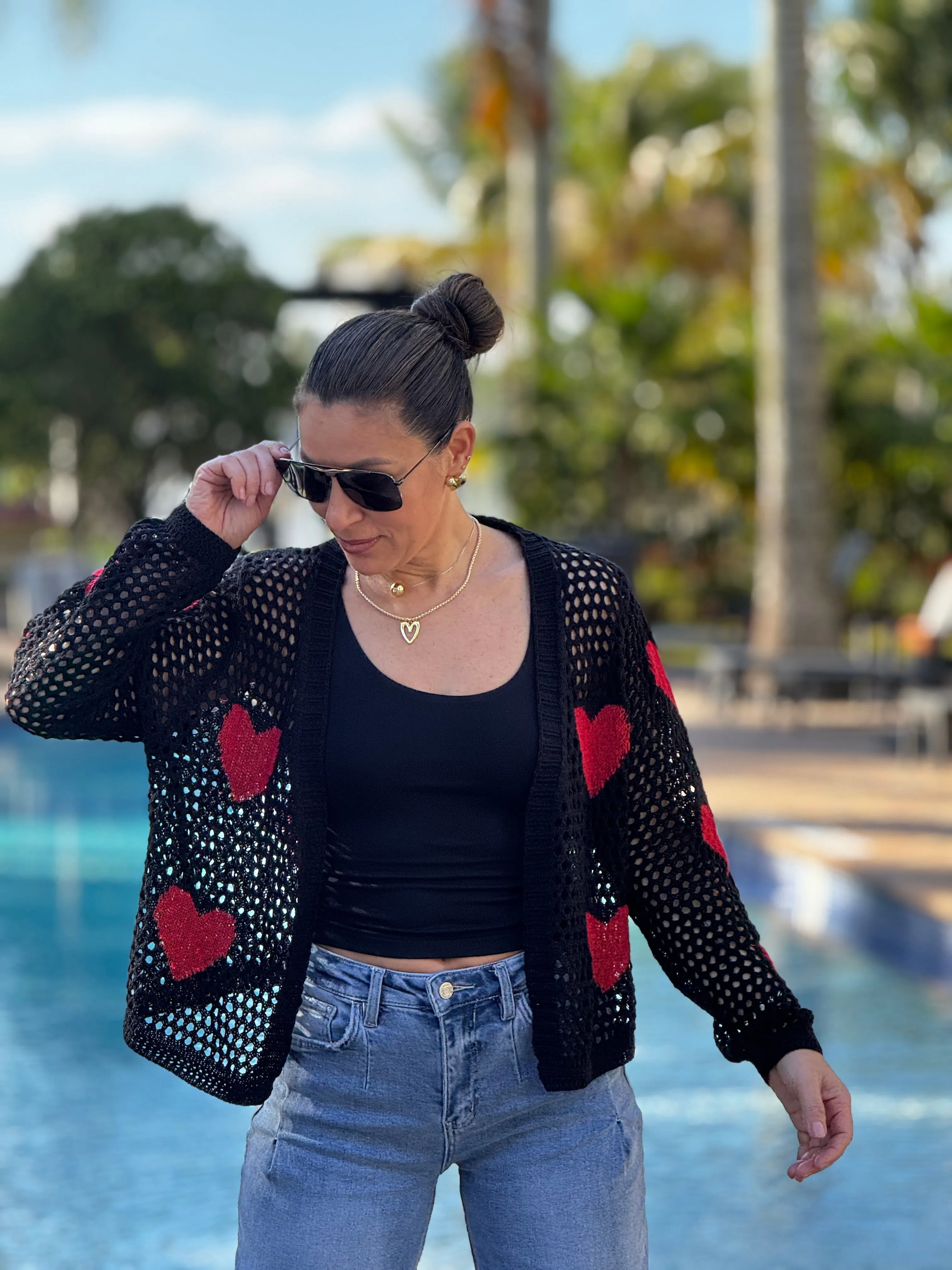 Aura" Mesh Long Sleeve Heart Shape Sweater
