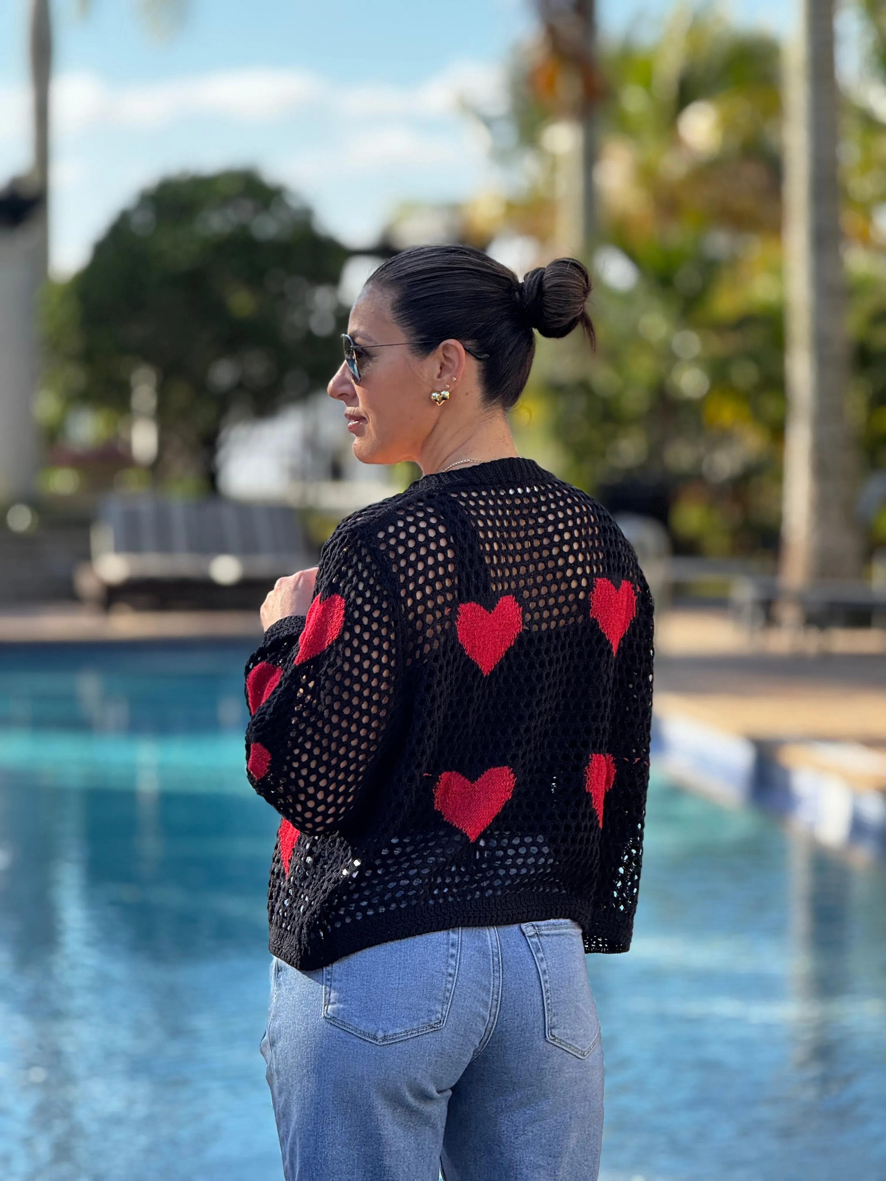 Aura" Mesh Long Sleeve Heart Shape Sweater