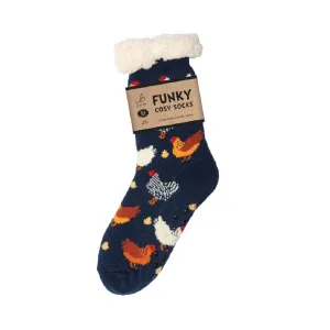 Bartleby Ladies Sherpa Socks - Colourful Chickens Design