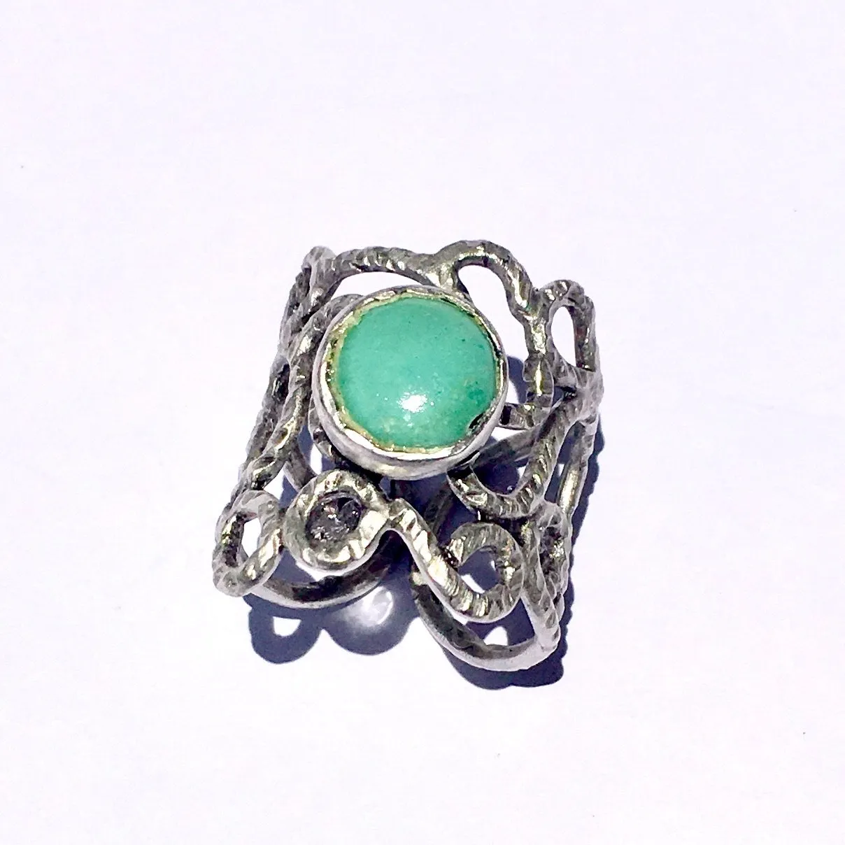BDV SILVER AND TURQUOISE ELABORATE RING
