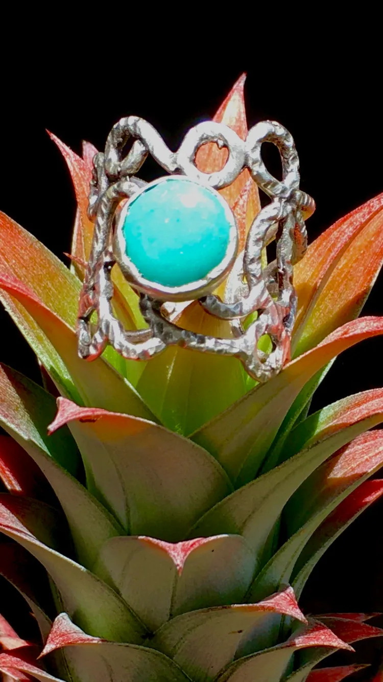 BDV SILVER AND TURQUOISE ELABORATE RING