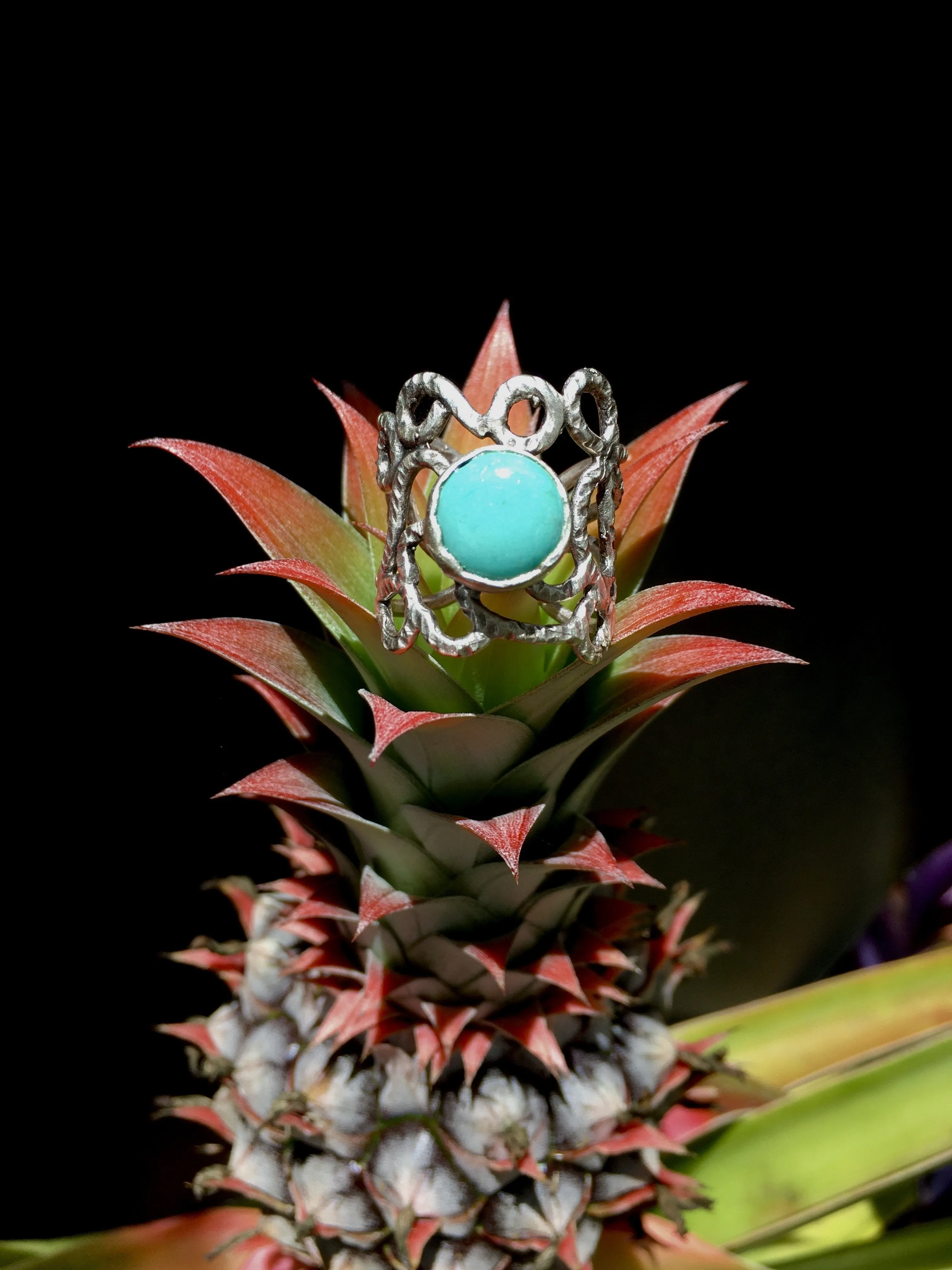 BDV SILVER AND TURQUOISE ELABORATE RING