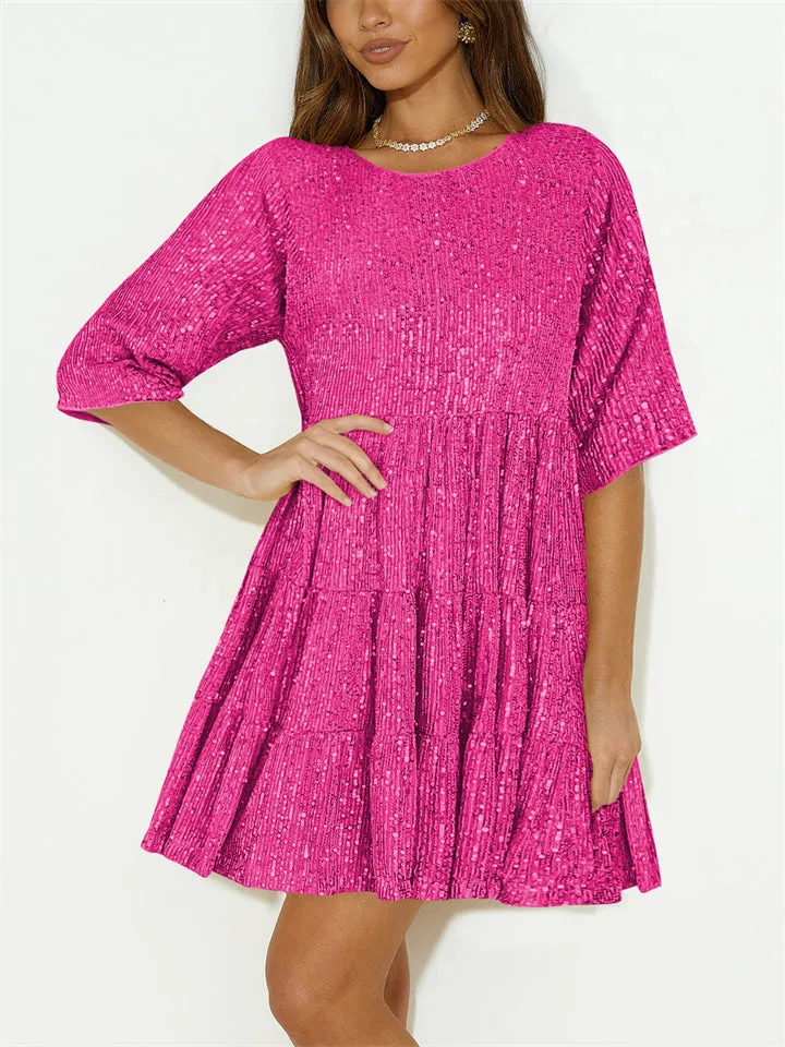 Beautiful Sequins Loose Short Fairy Dress for Women