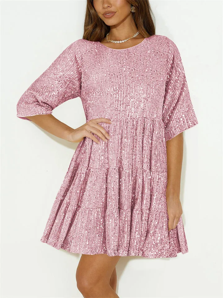 Beautiful Sequins Loose Short Fairy Dress for Women