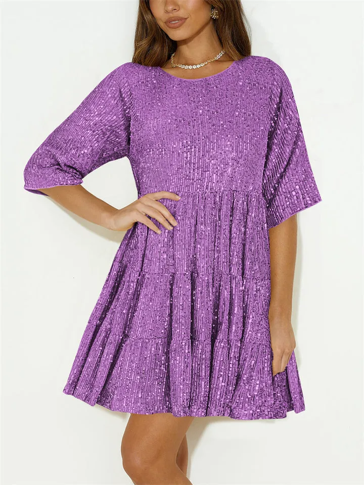 Beautiful Sequins Loose Short Fairy Dress for Women