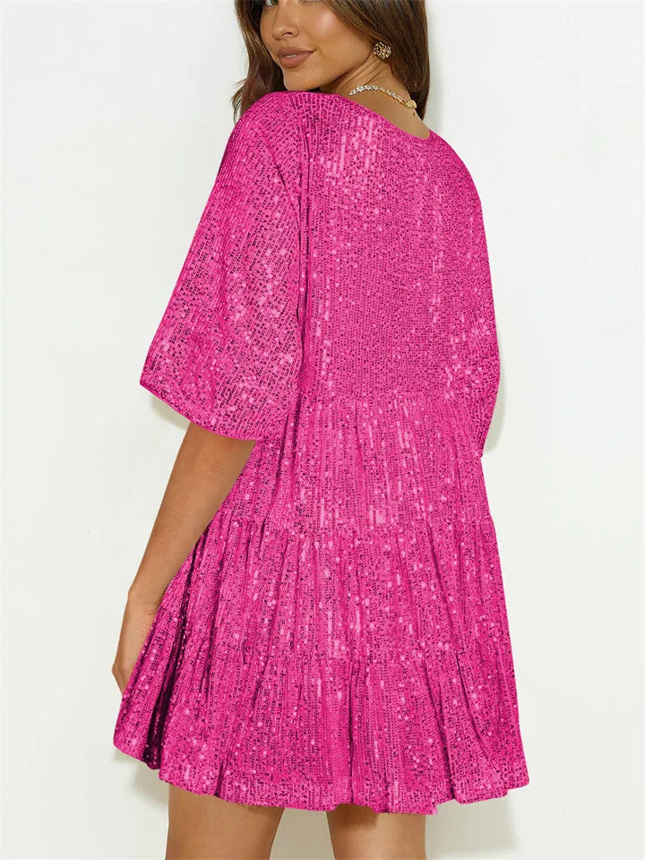Beautiful Sequins Loose Short Fairy Dress for Women
