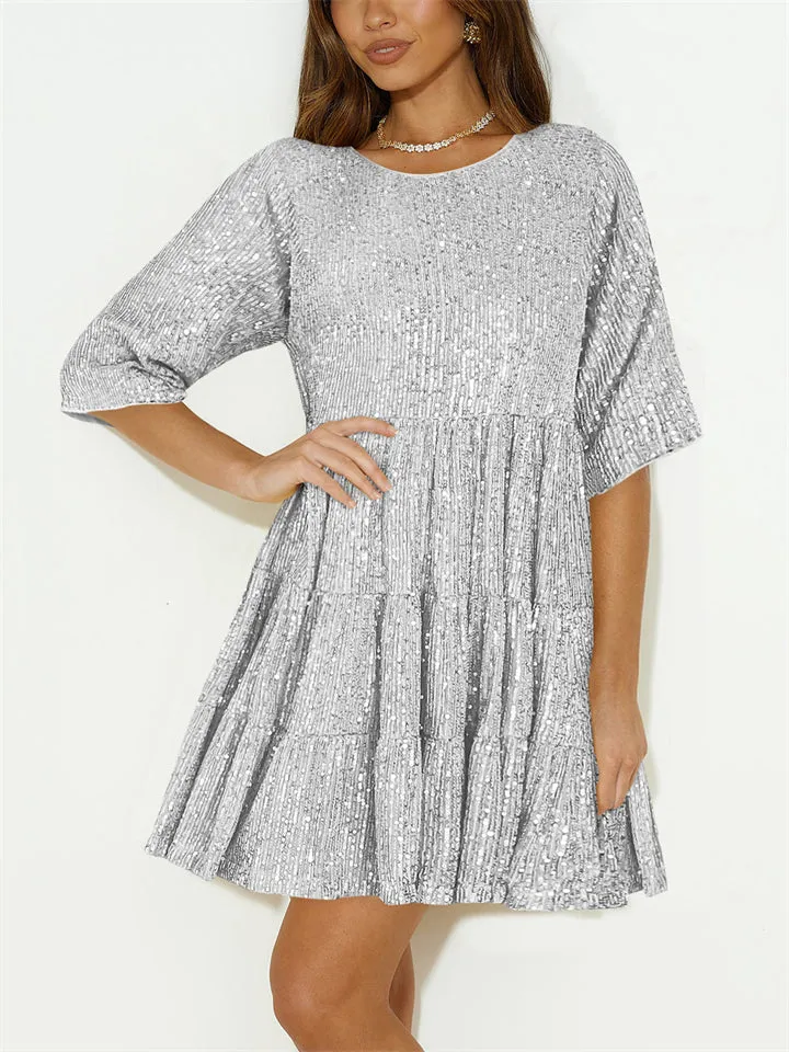 Beautiful Sequins Loose Short Fairy Dress for Women