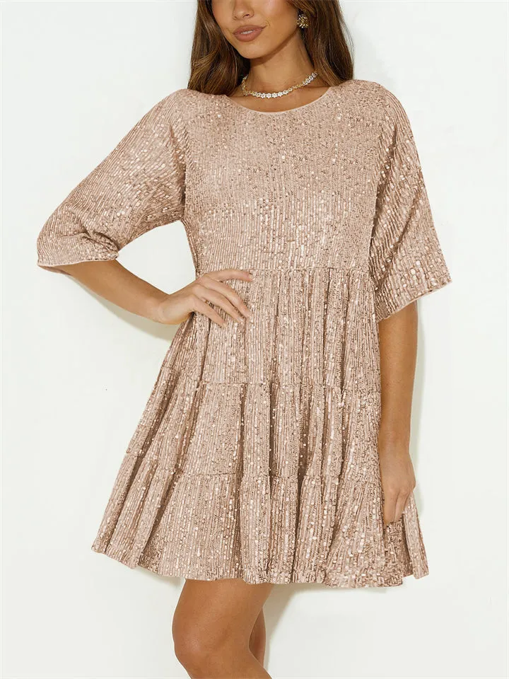 Beautiful Sequins Loose Short Fairy Dress for Women