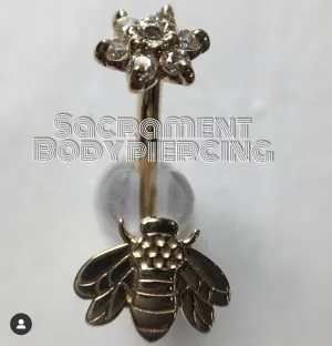 Bee and flower J curve for rook or navel - gold