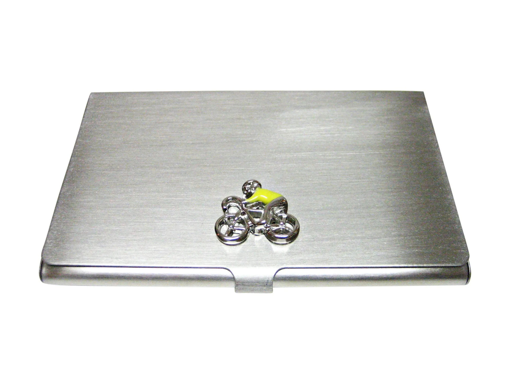 Bicyclist with Yellow Jacket Business Card Holder
