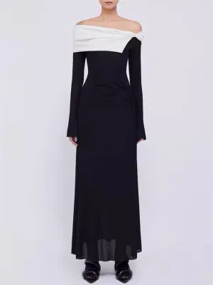 Black & White Off Shoulder Long Dress for Women