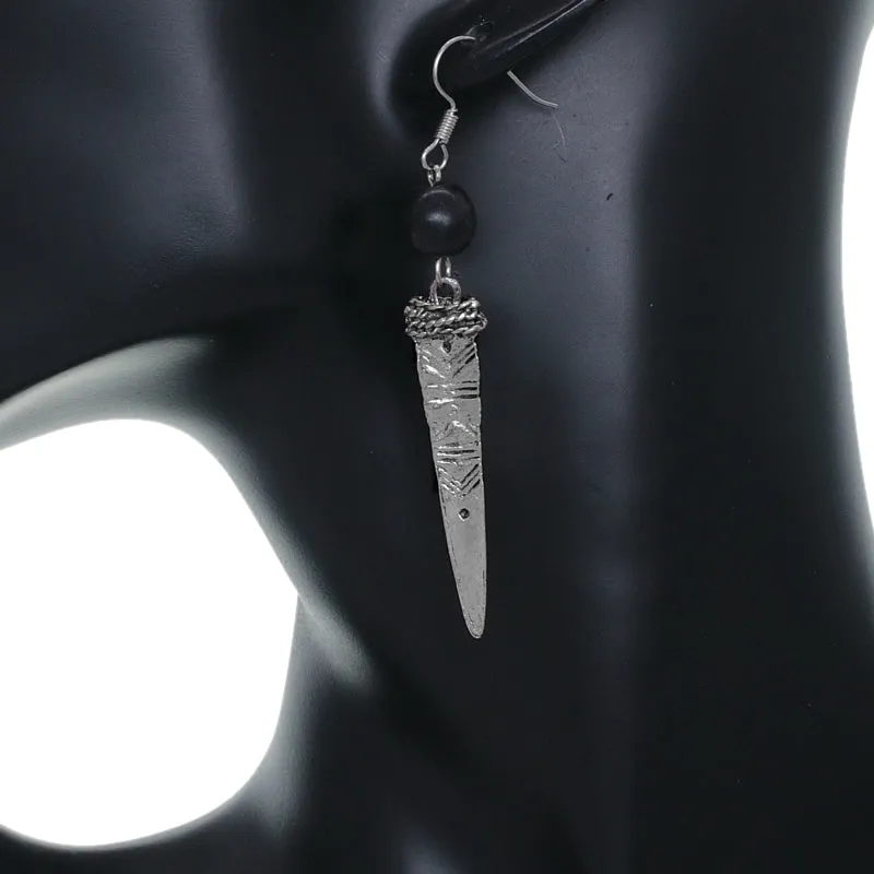 Black Bead Pointy Drop Earrings