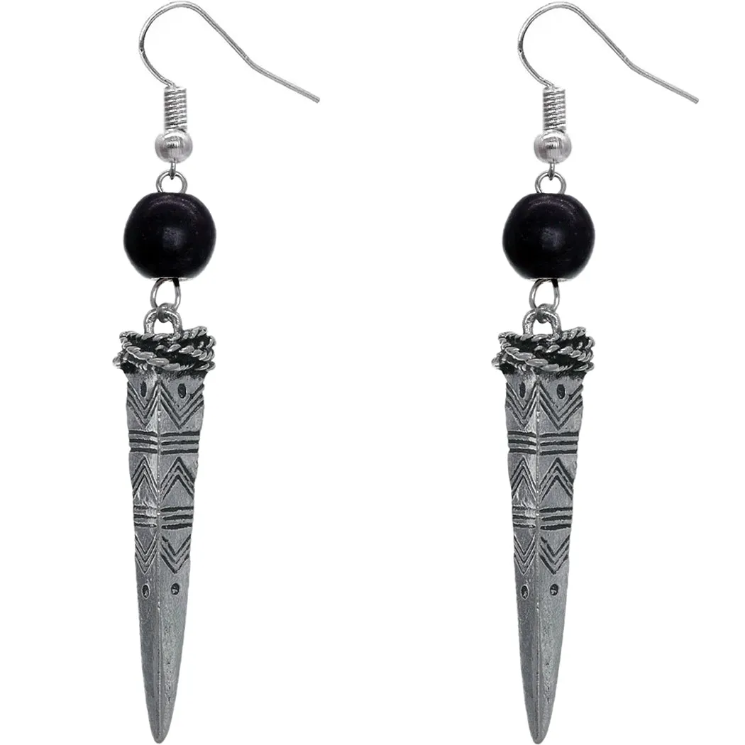 Black Bead Pointy Drop Earrings