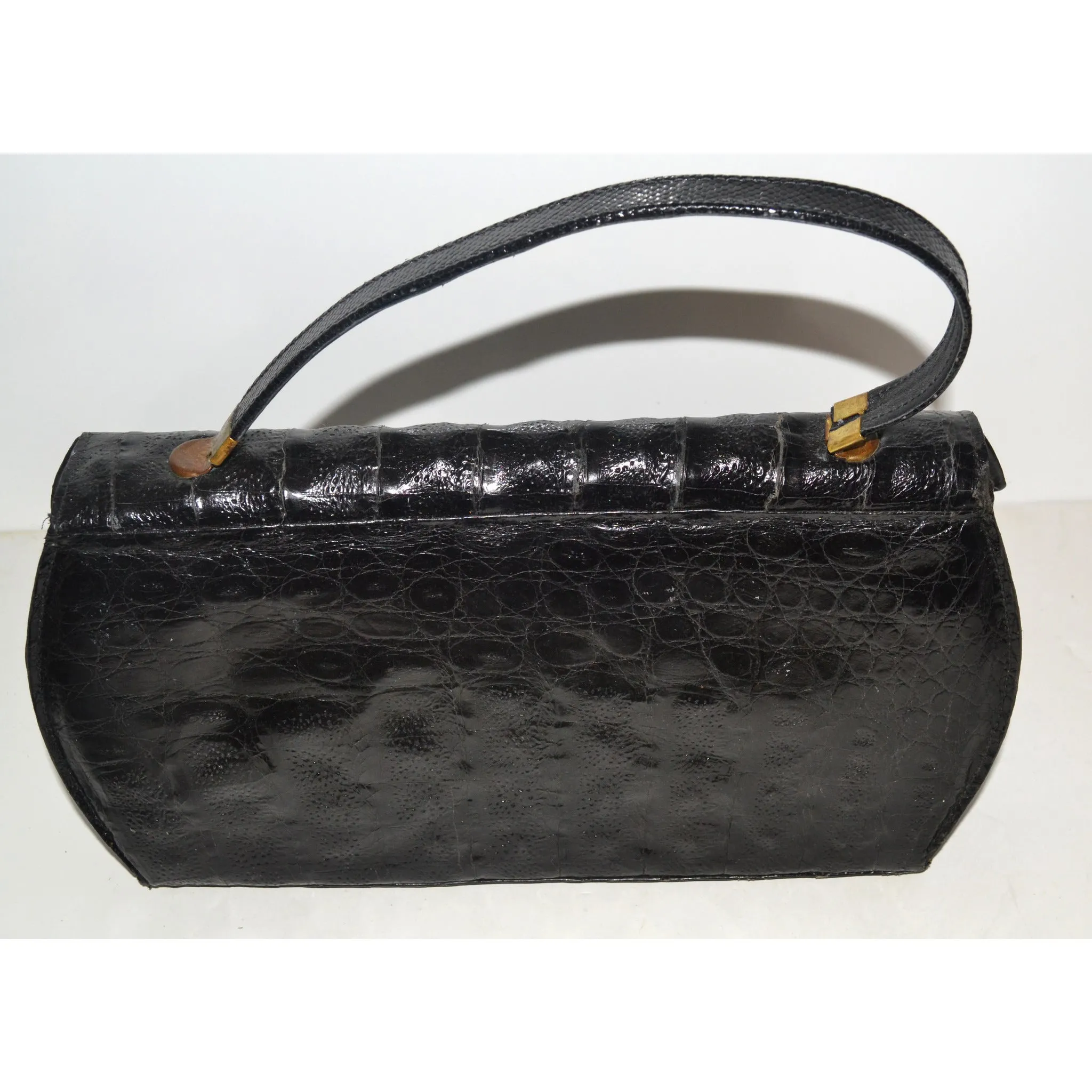 Black Curved Genuine Alligator Purse