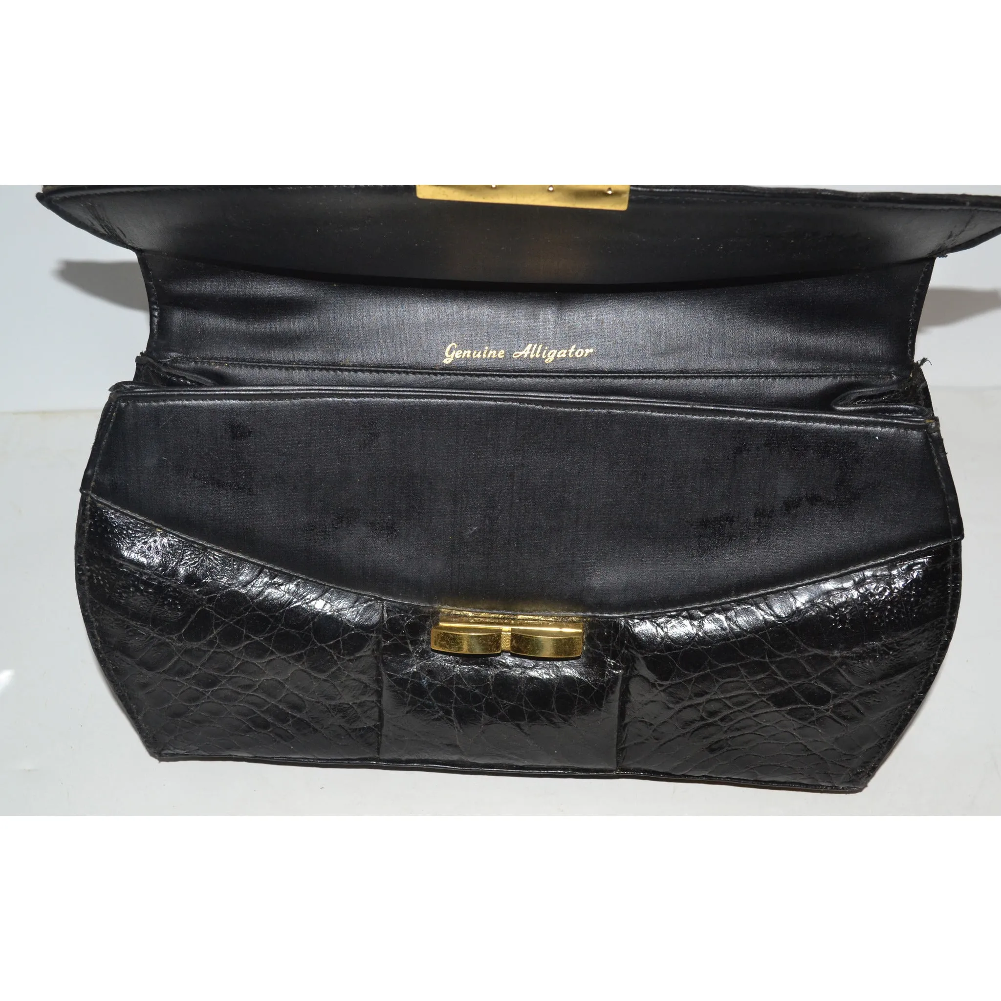 Black Curved Genuine Alligator Purse