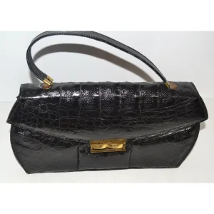 Black Curved Genuine Alligator Purse